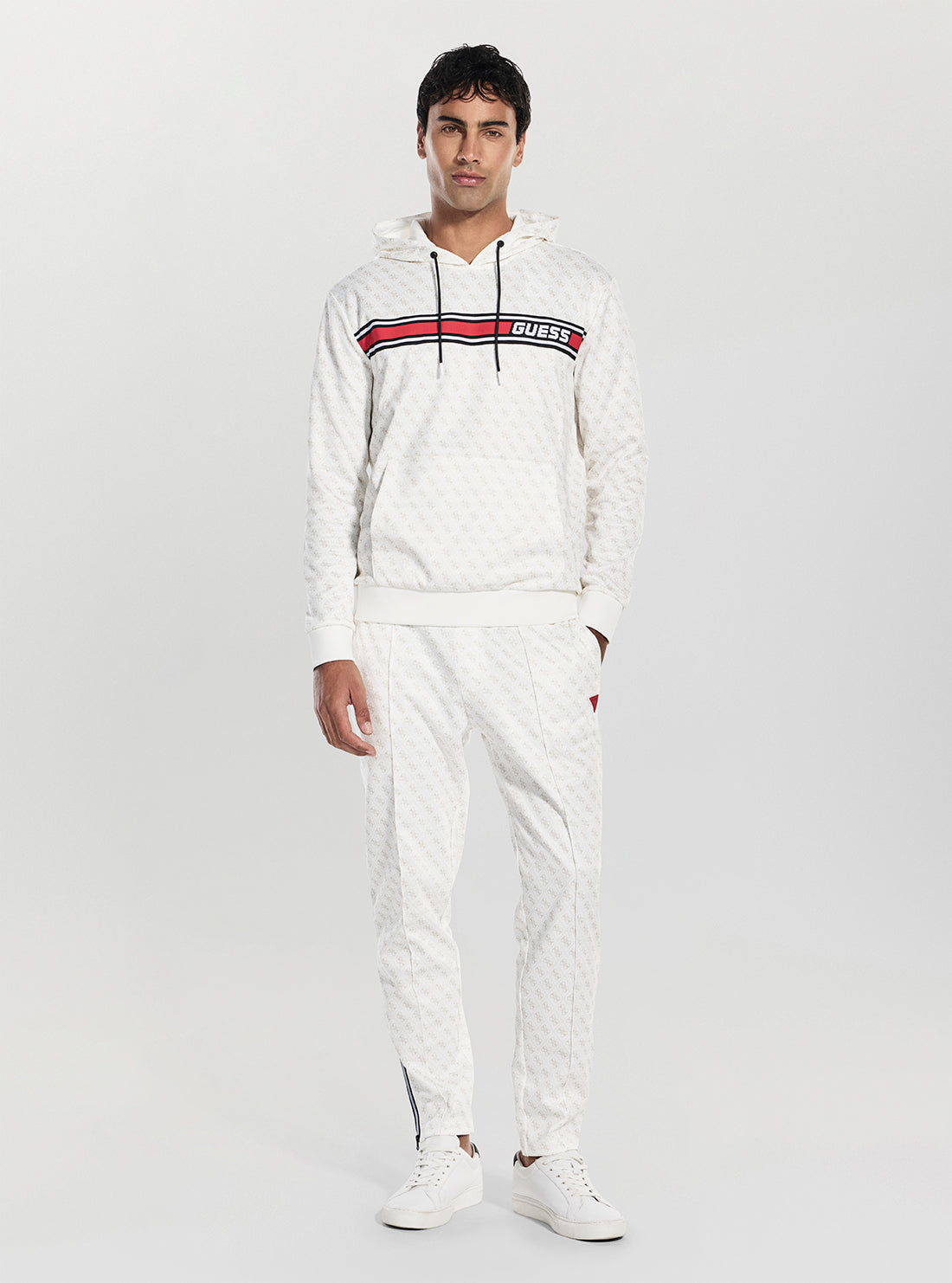 GUESS Mens White New Korbin Hoodie Active Sweatshirt Z4BQ30K7122 Full View