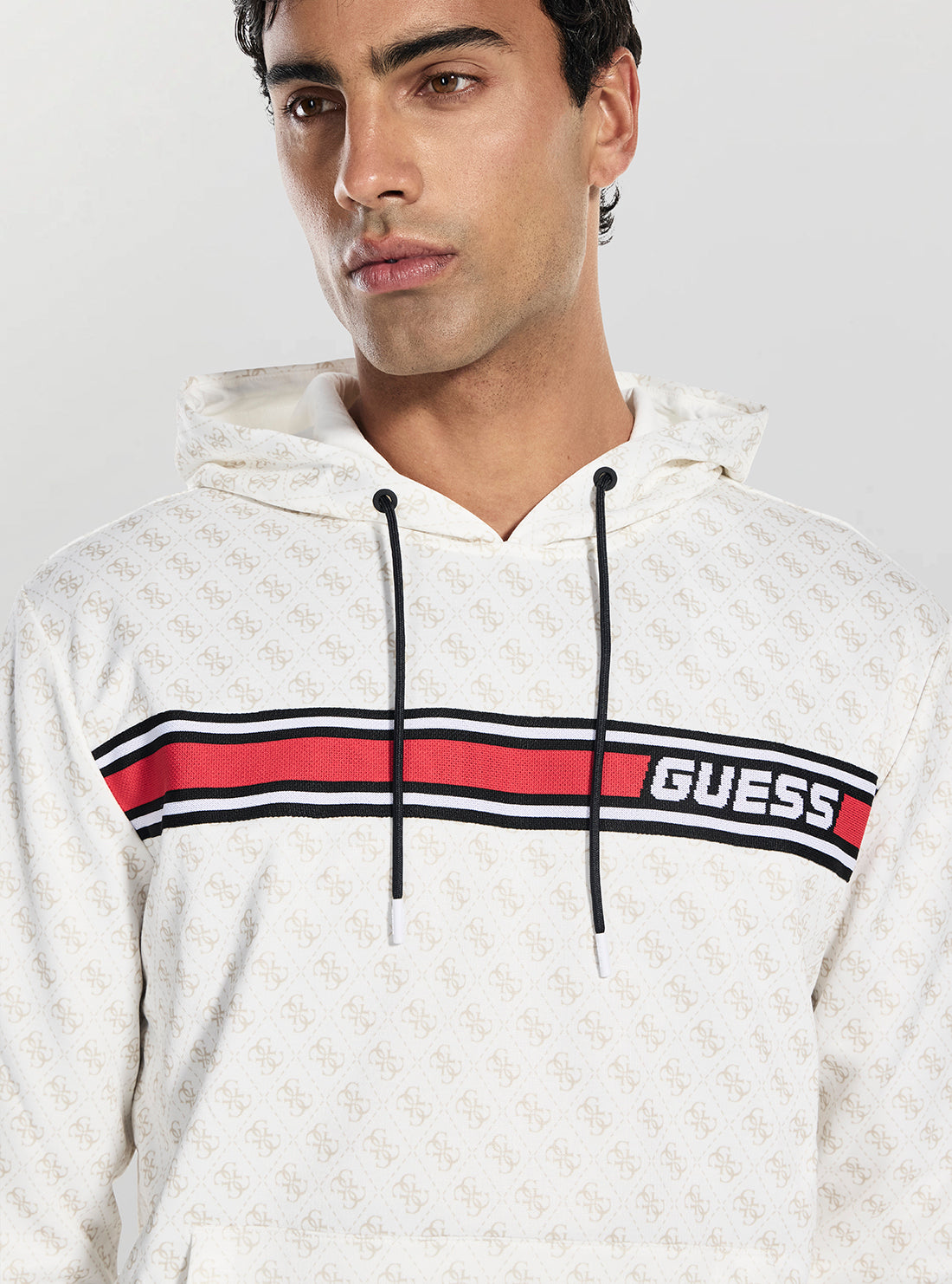GUESS Mens White New Korbin Hoodie Active Sweatshirt Z4BQ30K7122 Detail View