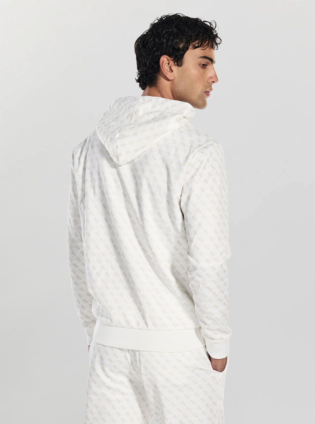 GUESS Mens White New Korbin Hoodie Active Sweatshirt Z4BQ30K7122 Back View
