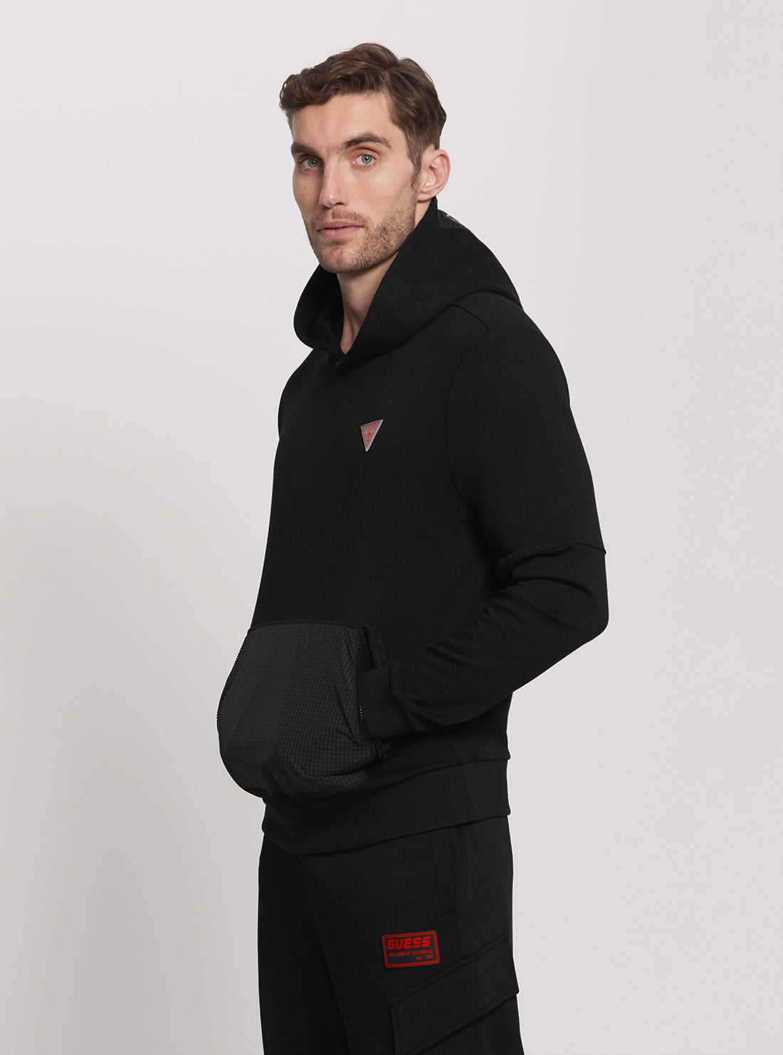 GUESS Eco Black Zubin Hoodie Jumper side view