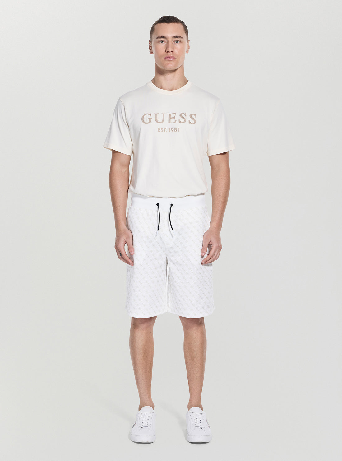 GUESS Mens White Logo Korbin Active Shorts Z4YD03FL04Q Front View