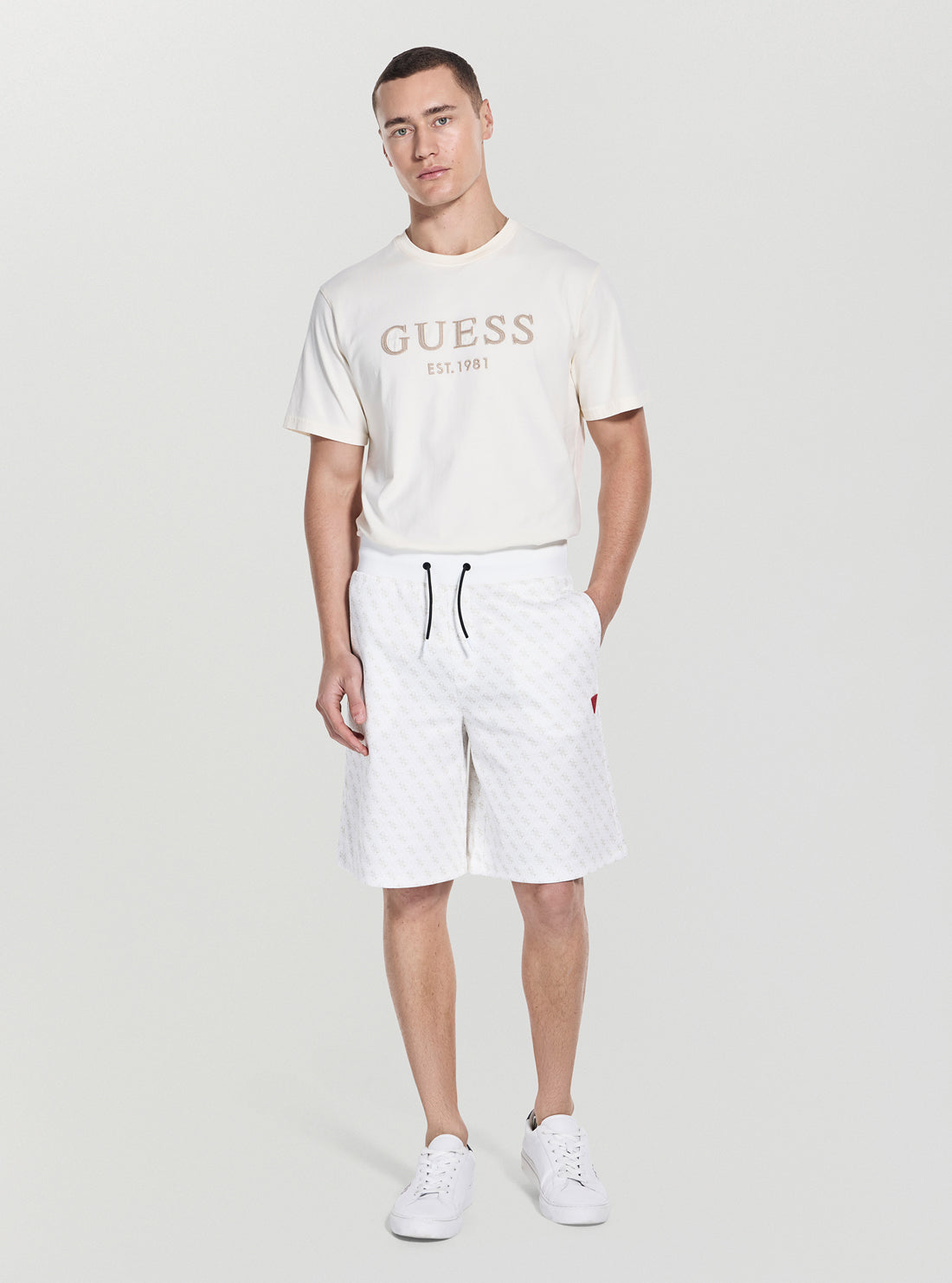 GUESS Mens White Logo Korbin Active Shorts Z4YD03FL04Q Full view