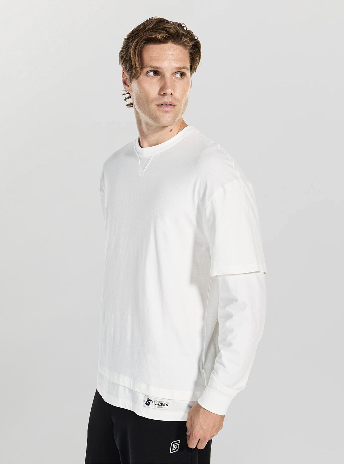 GUESS Mens White Nicco Long Sleeve T-Shirt Z5BI07I3Z14 Side View