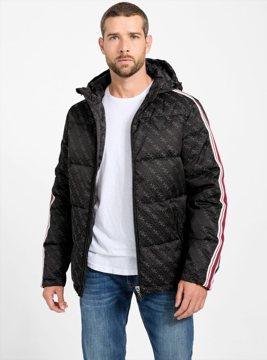 GUESS Womens Eco Black Fusco Hooded Padded Jacket Z5BL02WFIQ2 Full View