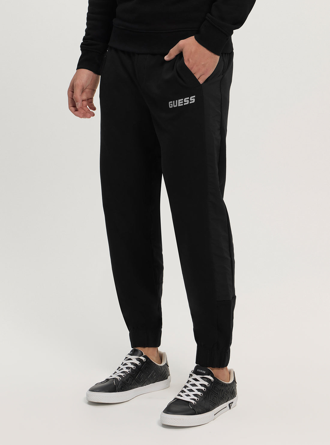 GUESS Mens Black Rubus Cuffed Active Pants Z5GB04K6ZS1 Side View