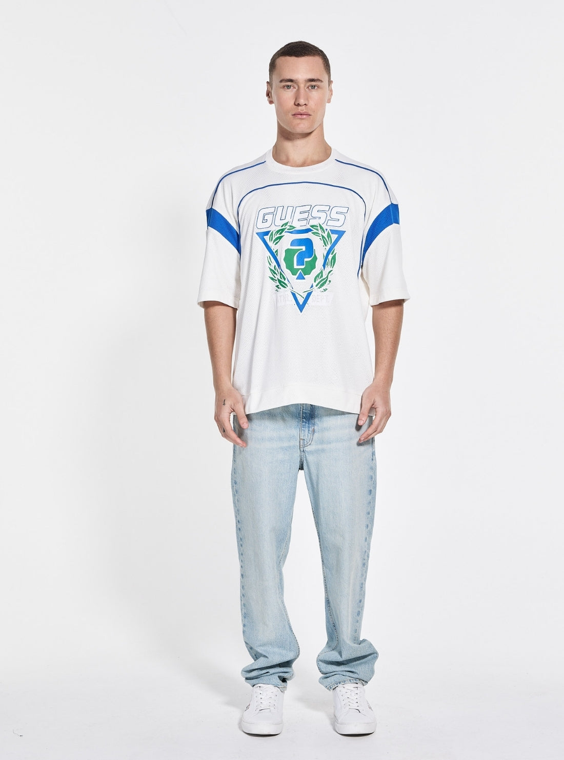 GUESS Mens White Bluflax Graphic Active T-Shirt Z5GI14KCR00 Full View