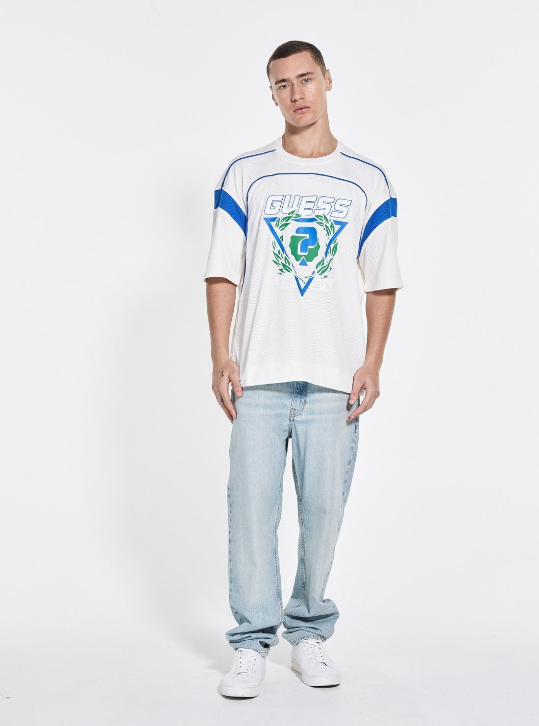 GUESS Mens White Bluflax Graphic Active T-Shirt Z5GI14KCR00 Full View_2