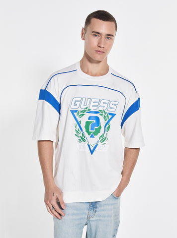 GUESS Mens White Bluflax Graphic Active T-Shirt Z5GI14KCR00 Front View