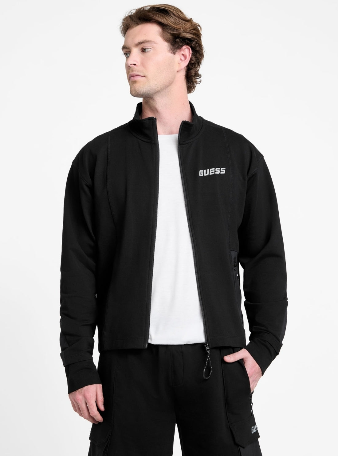 GUESS Mens Eco Black Rubus Active Sweatshirt Z5GQ05K6ZS1 Front Side View