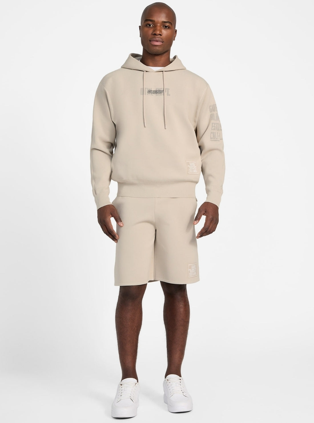 GUESS Mens Eco Beige Midho Hooded Active Sweatshirt Z5GQ07Z2Q42 Full View