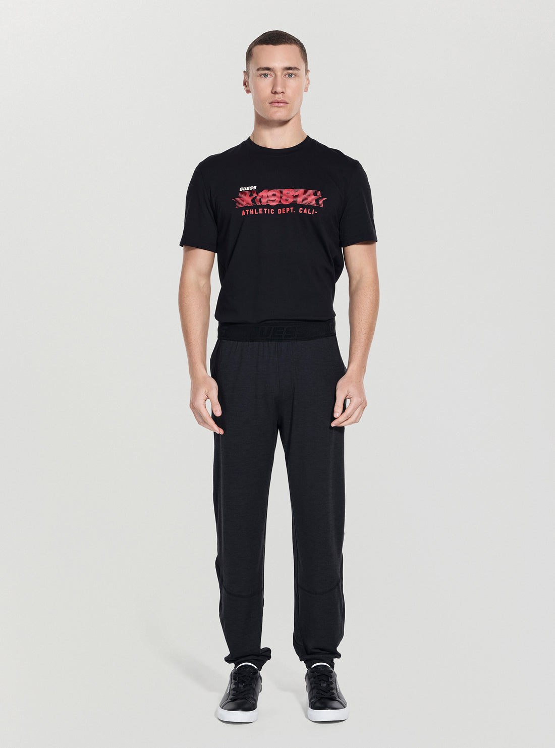 GUESS Mens Black Logo Waistband Pants Z5YB12KCX82 Full View