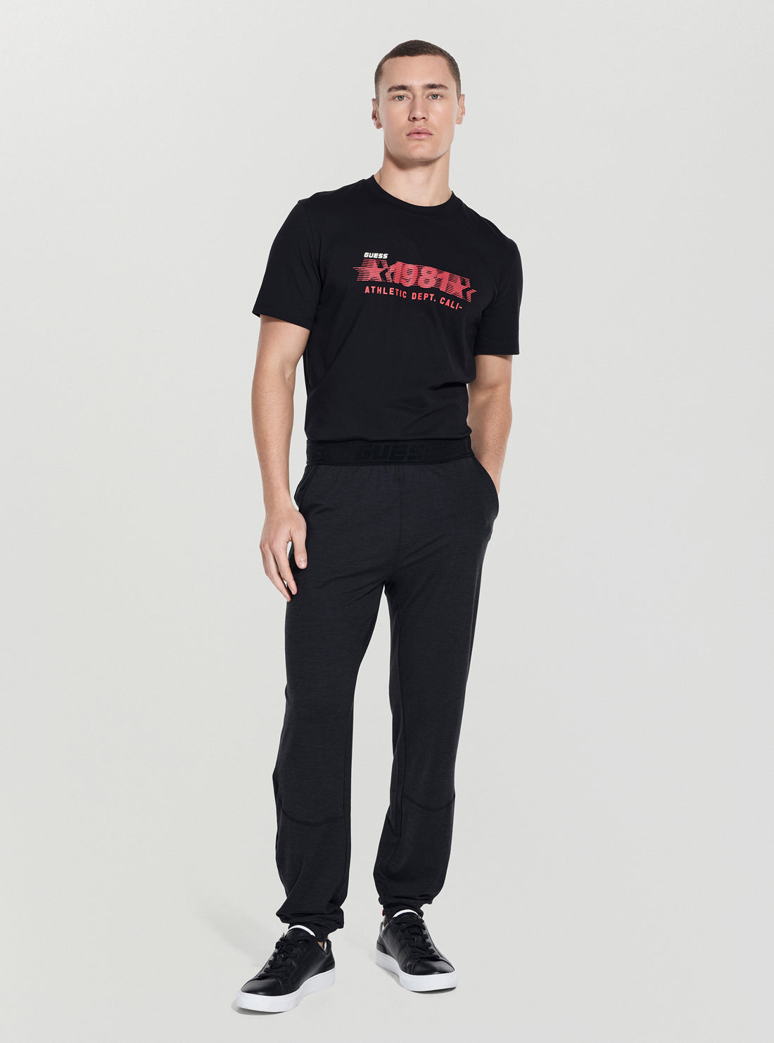 GUESS Mens Black Logo Waistband Pants Z5YB12KCX82 Full View