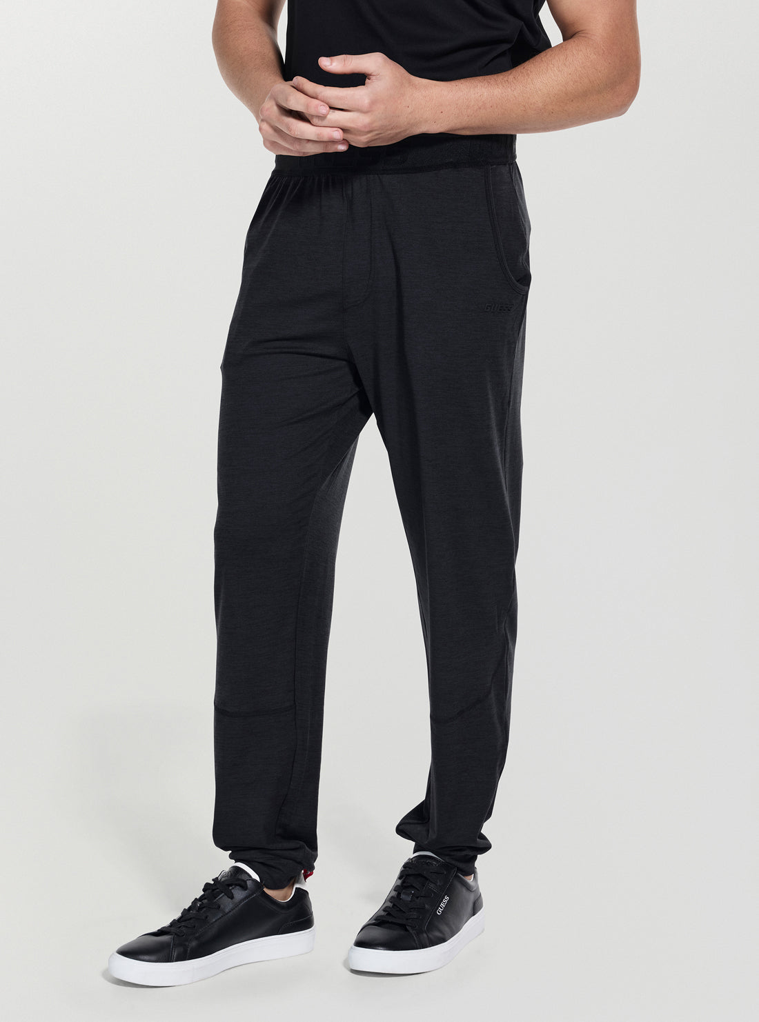 GUESS Mens Black Logo Waistband Pants Z5YB12KCX82 Front View