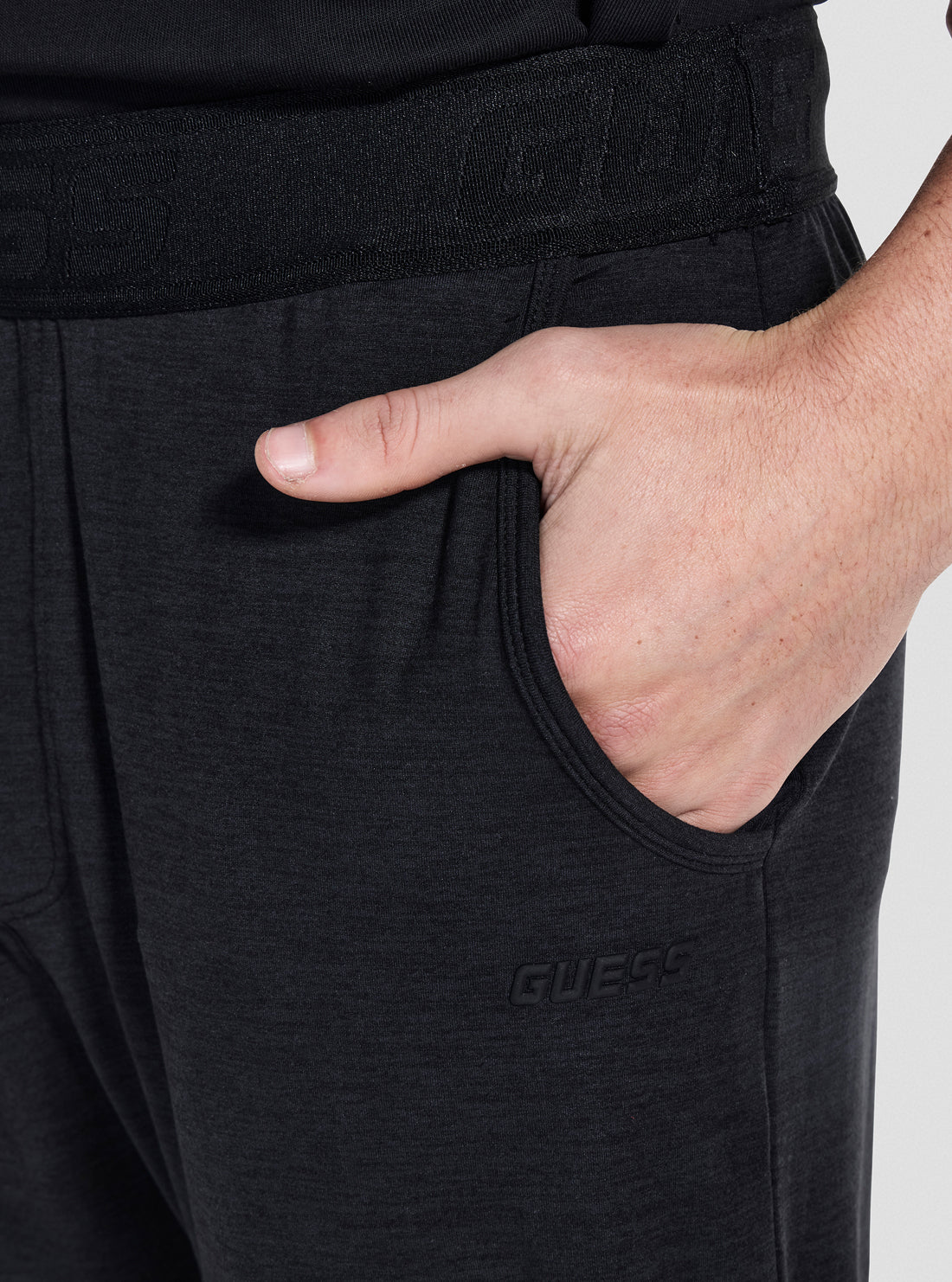 GUESS Mens Black Logo Waistband Pants Z5YB12KCX82 Detail View