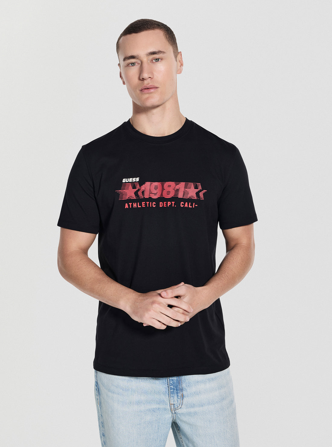 GUESS Mens Black Adelmo Logo Active T-Shirt Z5YI19I3Z14 Front View