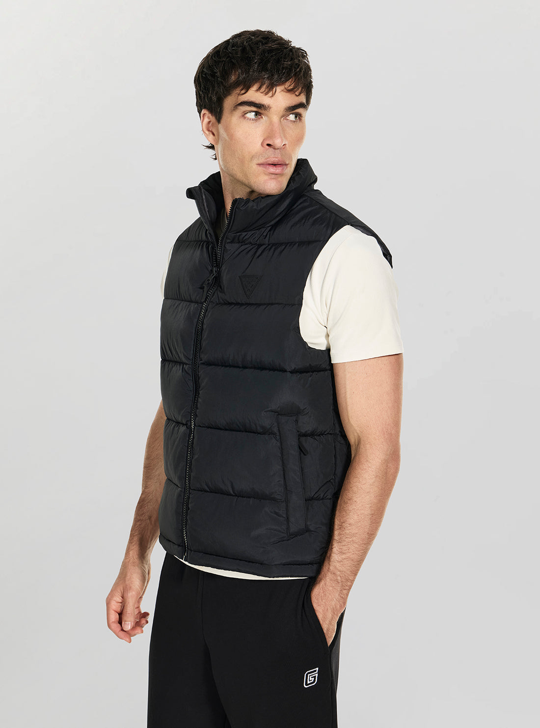 GUESS Mens Black Rohan Active Quilted Vest Z5YL08WGTN0 Side View