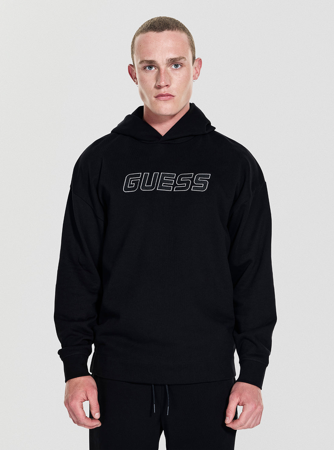 GUESS Womens Black Mentore Hoodie Active Sweatshirt Z5YQ00KCE91 Front View
