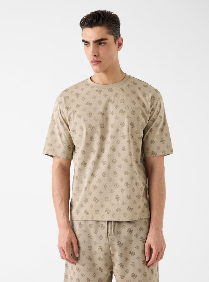 GUESS Mens Beige Ovidio All-Over Logo T-Shirt Z6GI07K2852 Front View