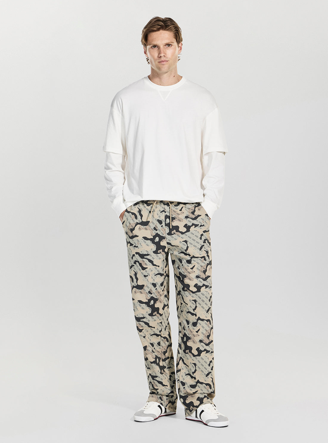 GUESS Mens Beige Camo Logo Chayton Straight Leg Pant Z6RB02K9YI1 Full View