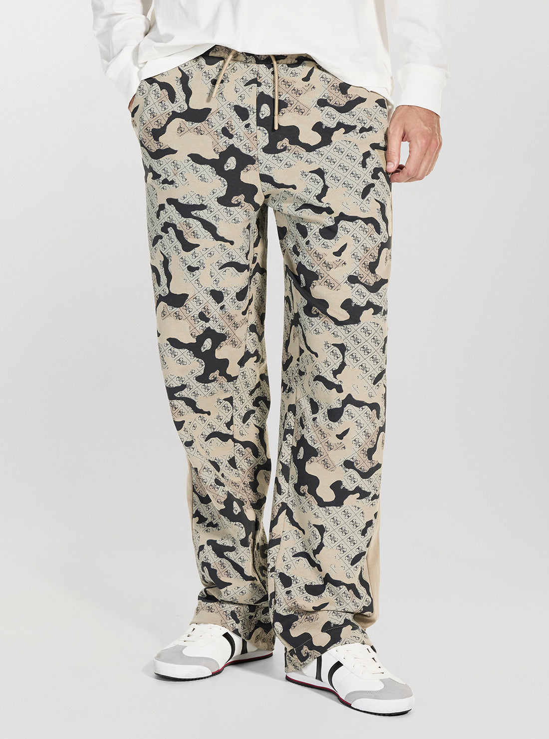 GUESS Mens Beige Camo Logo Chayton Straight Leg Pant Z6RB02K9YI1 Front View