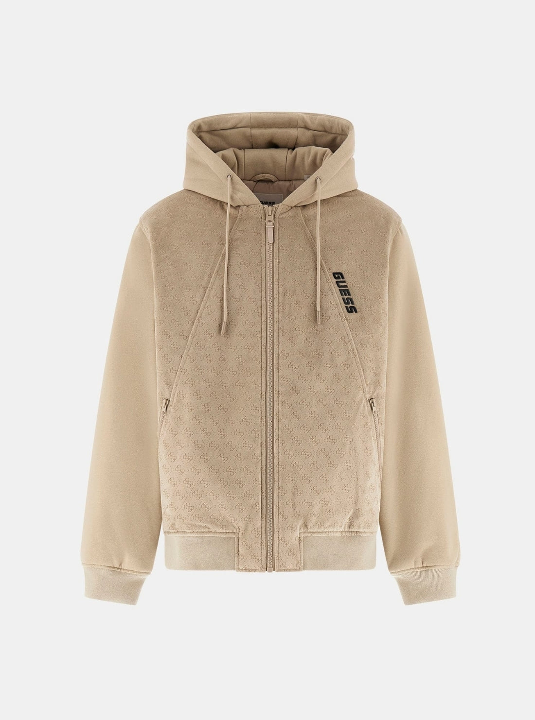 GUESS Mens Beige Elki Hoodie Padded Jacket Z6RL00KD622 Flatlay