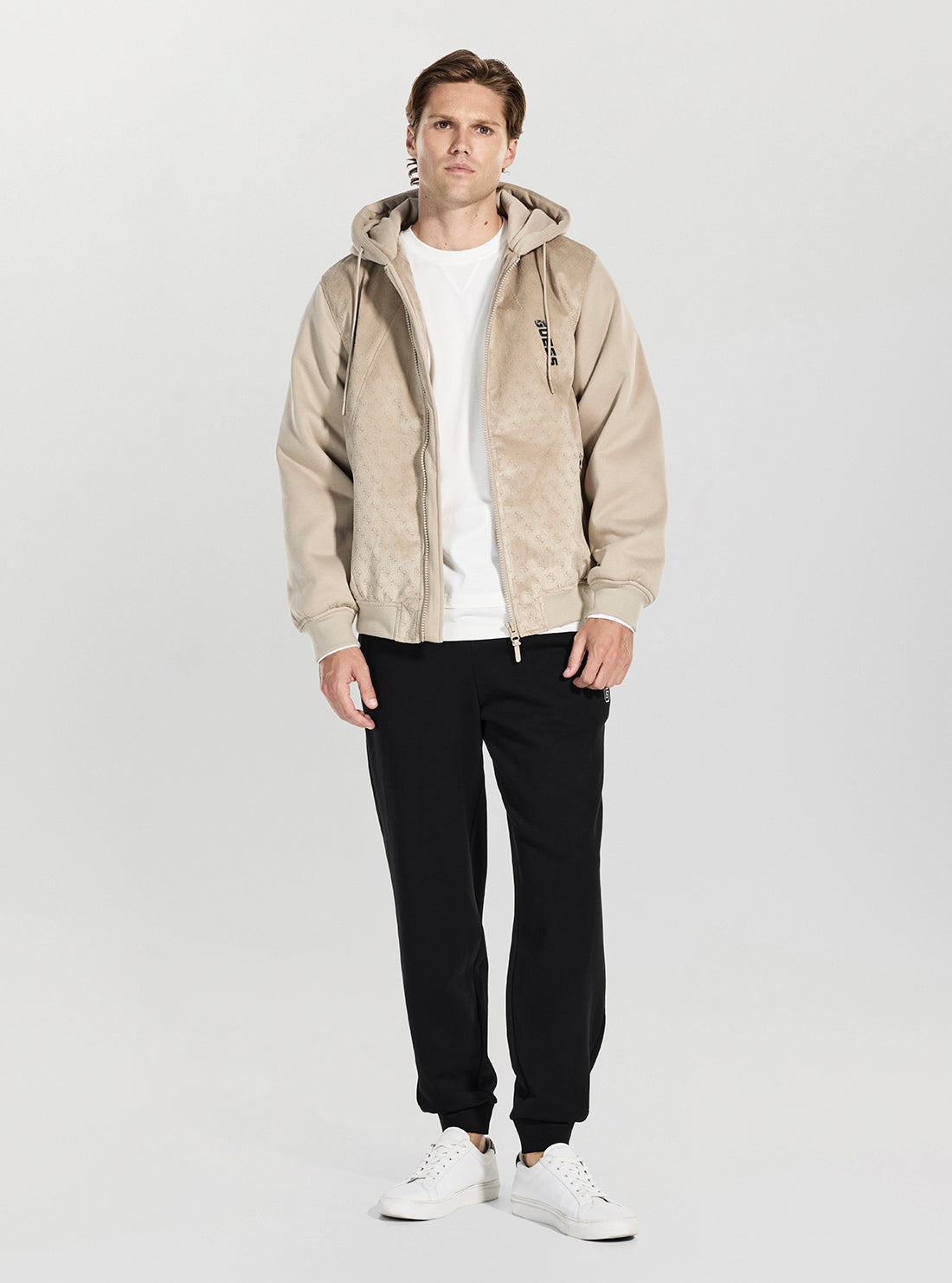 GUESS Mens Beige Elki Hoodie Padded Active Jacket Z6RL00KD622 Full View