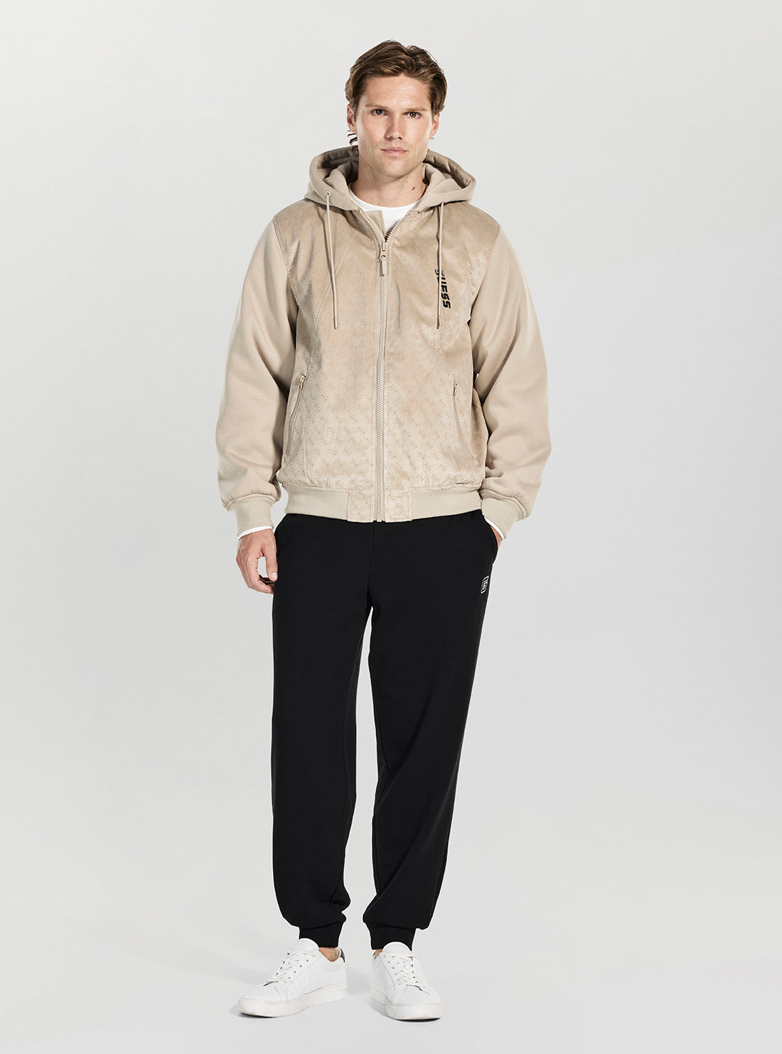 GUESS Mens Beige Elki Hoodie Padded Active Jacket Z6RL00KD622 Full View_2