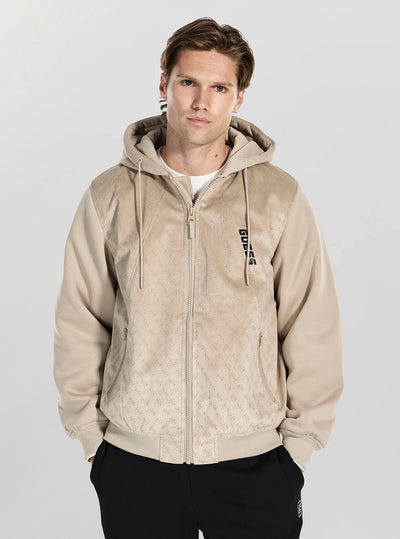 GUESS Mens Beige Elki Hoodie Padded Active Jacket Z6RL00KD622 Front View