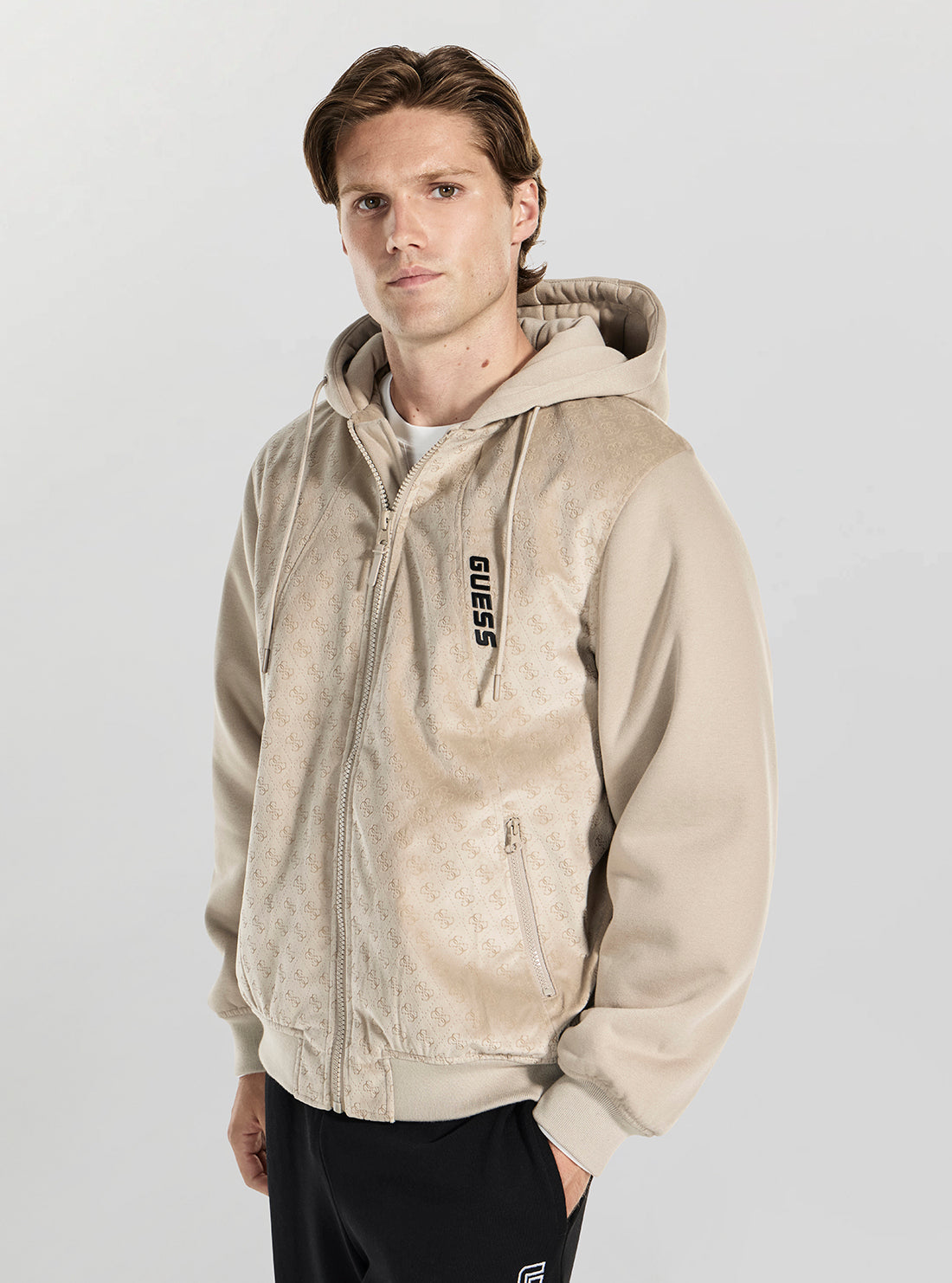 GUESS Mens Beige Elki Hoodie Padded Active Jacket Z6RL00KD622 Side View