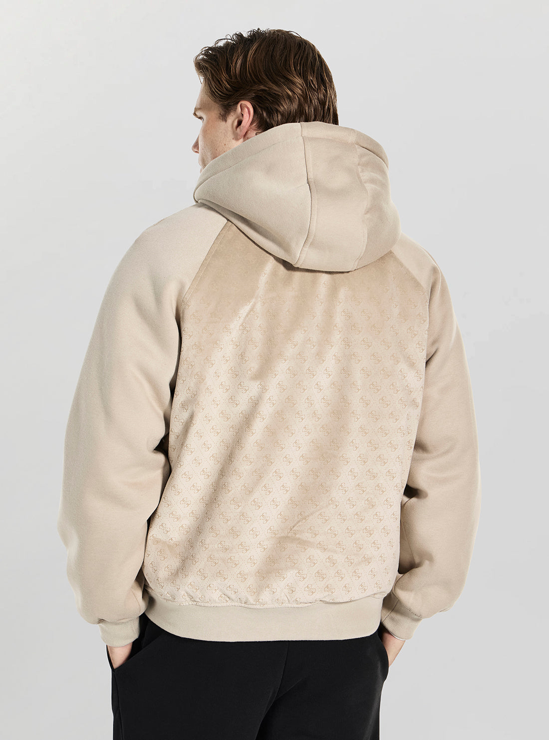 GUESS Mens Beige Elki Hoodie Padded Active Jacket Z6RL00KD622 Back View