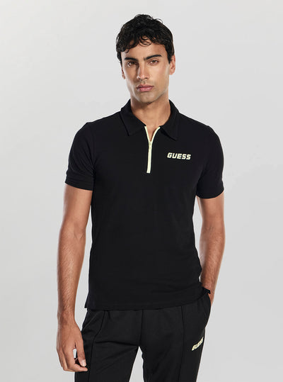 GUESS Mens Black Moki Active Polo Shirt Z6RP01K9WF1 Front View