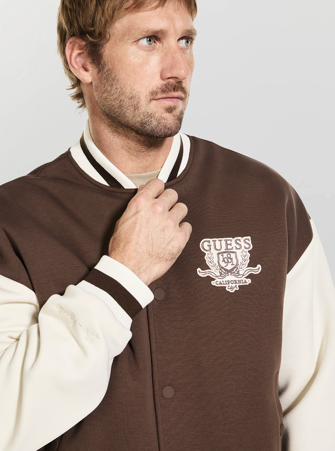 GUESS Mens Brown Herald Active Bomber Jacket Z6YL07K5007 Detail View