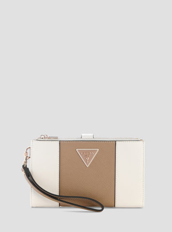 GUESS Womens White Beige Laurel II Double Zip Organiser ZG7459157 Front View