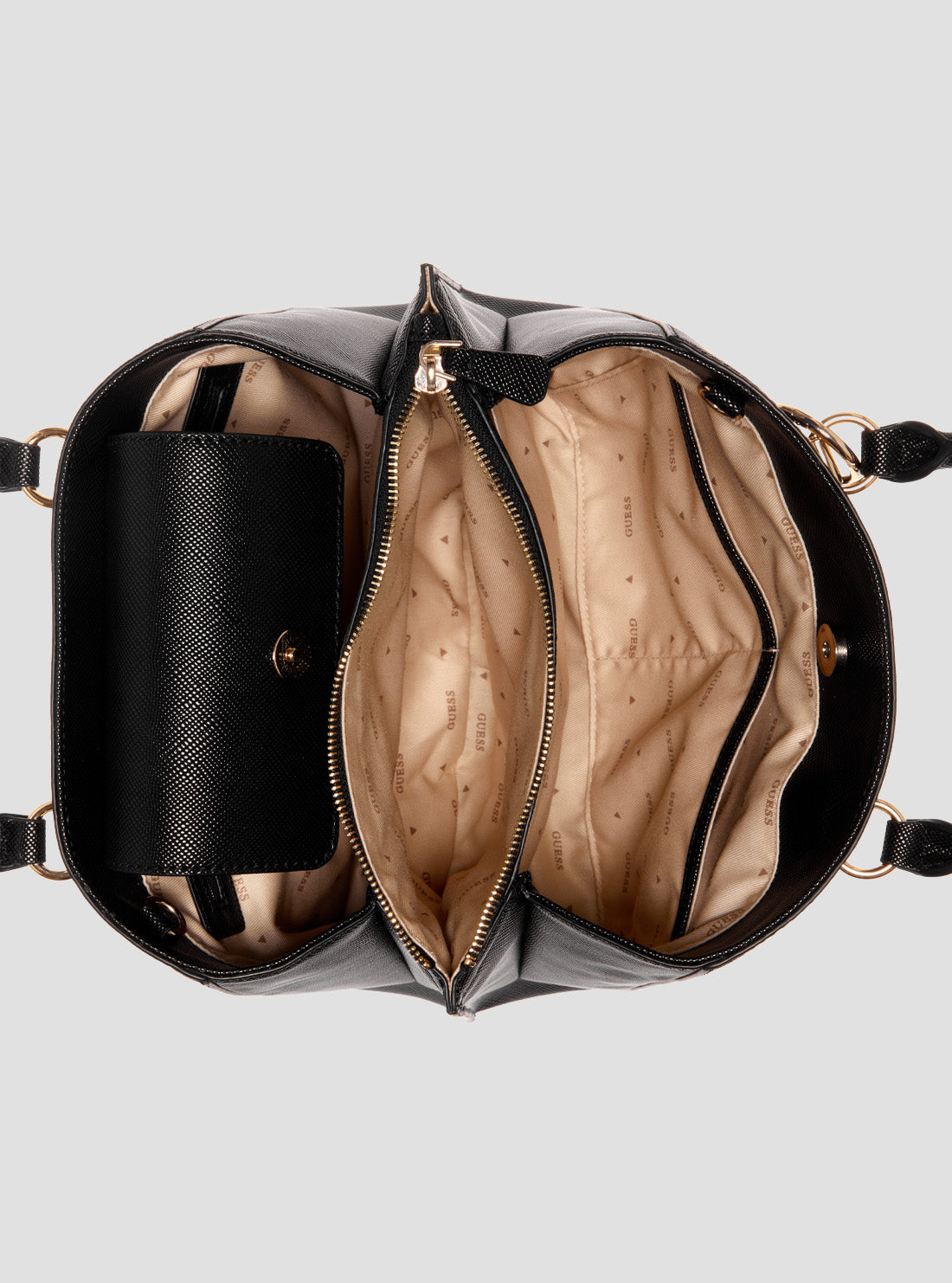 GUESS Womens Black Noelle Girlfriend Satchel Bag ZG787906 Inside View