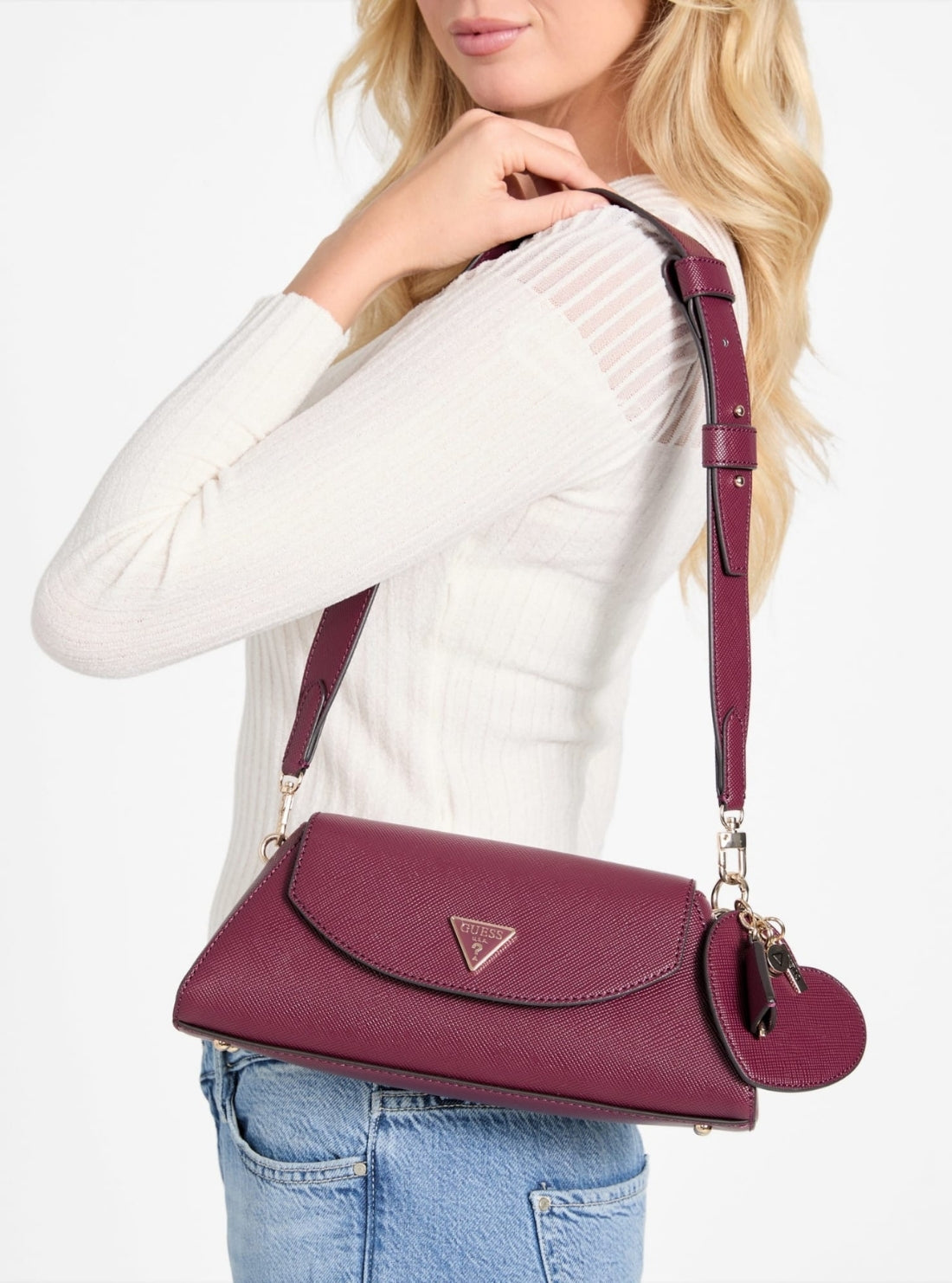 GUESS Womens Red Bolena Flap Shoulder Bag ZG920719 Model View