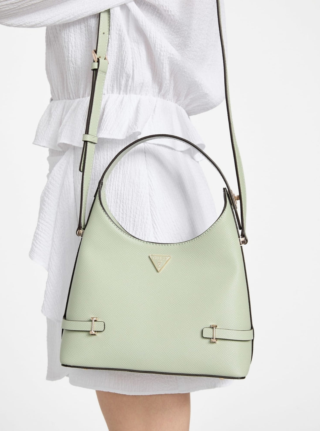 GUESS Womens Green Rosalba Hobo Crossbody Bag ZG965701 Model View