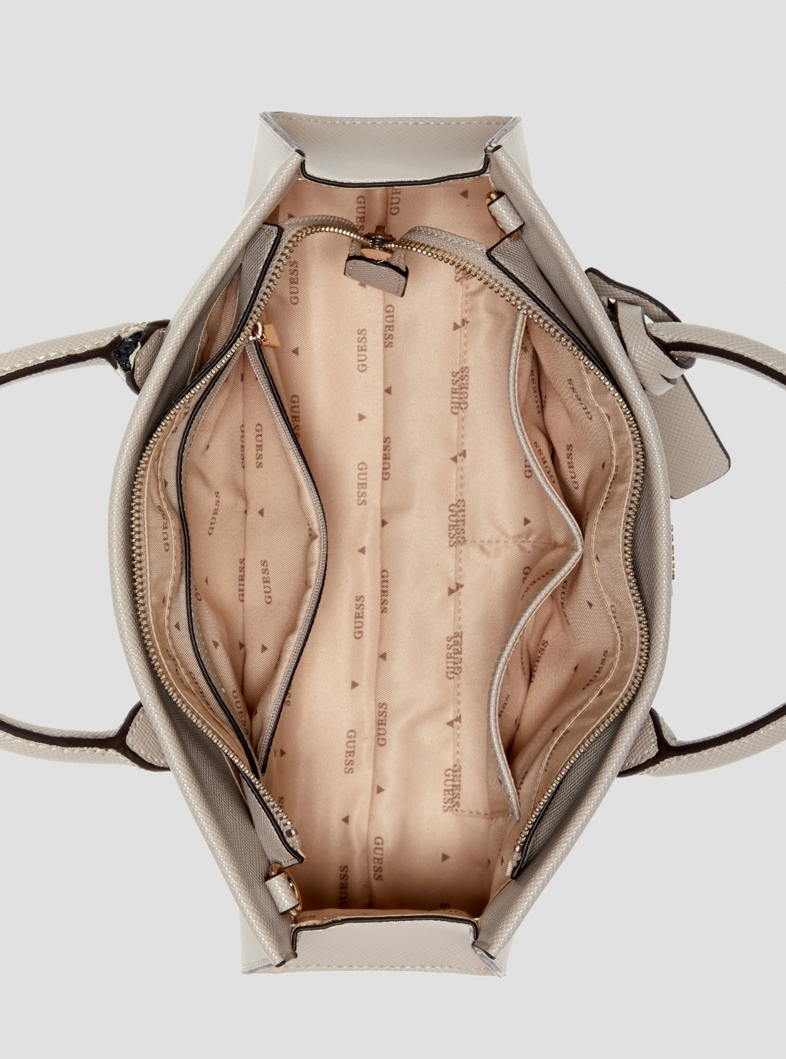 GUESS Womens White Taupe Noelle Girlfriend Satchel Bag ZG967204 Inside View