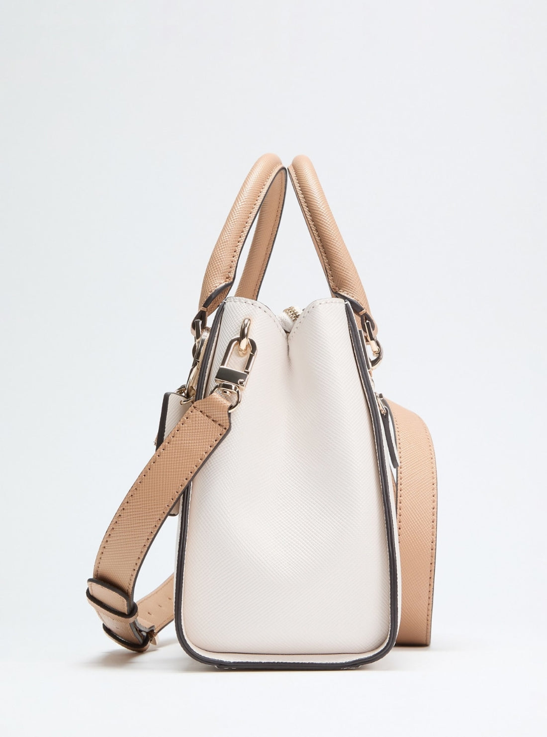 GUESS Womens White Beige Noelle II Luxury Satchel Bag ZG967207 Side View 