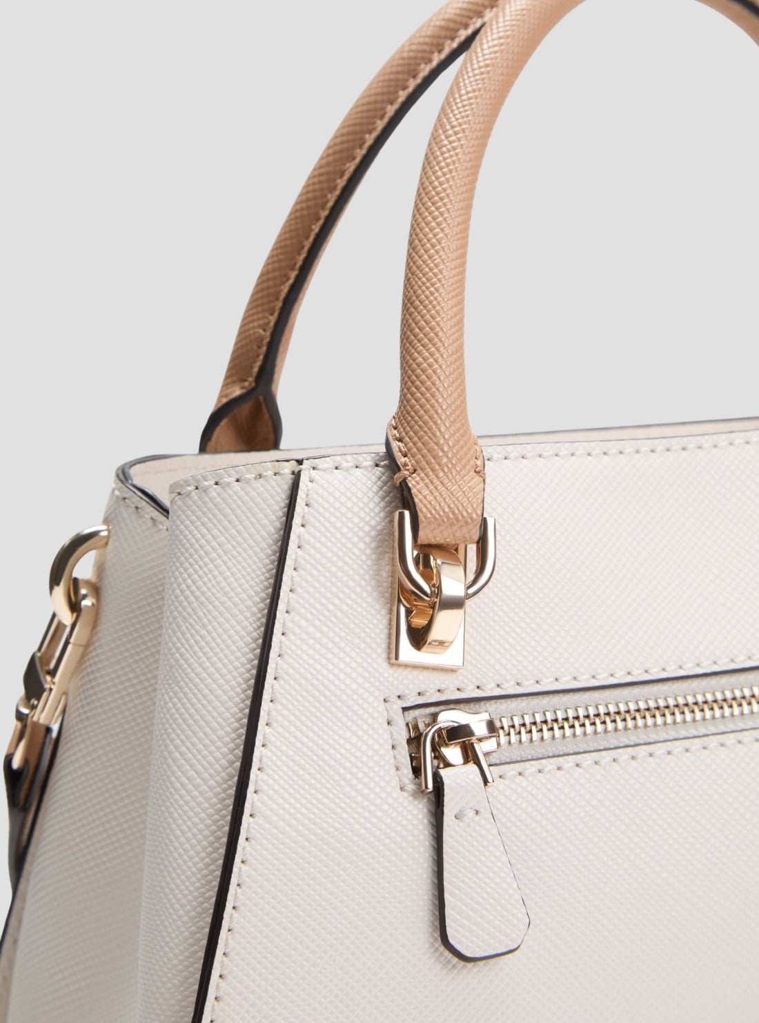 GUESS Womens White Beige Noelle II Luxury Satchel Bag ZG 967207 Detail View