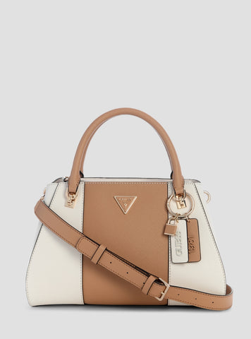 GUESS Womens White Beige Noelle II Luxury Satchel Bag ZG967207 Front View
