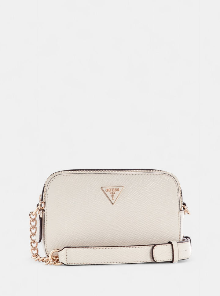 GUESS Womens Beige Noelle Double Zip Camera Crossbody Bag ZG967213 Front View