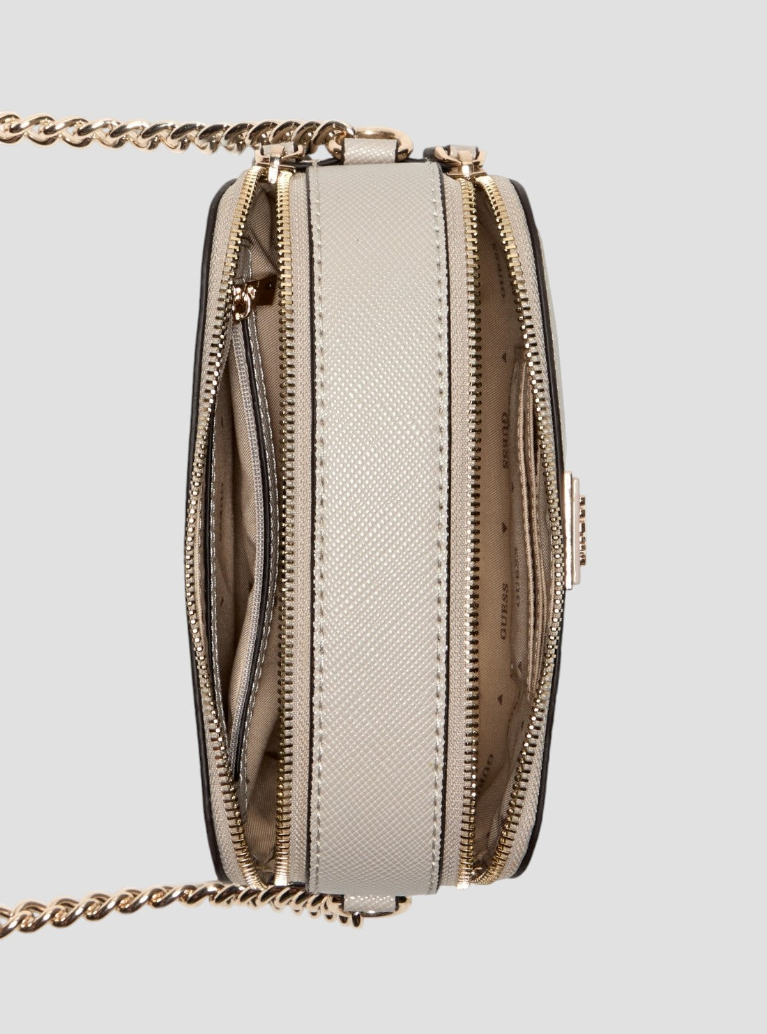 GUESS Womens Beige Noelle Double Zip Camera Crossbody Bag ZG967213  Inside View