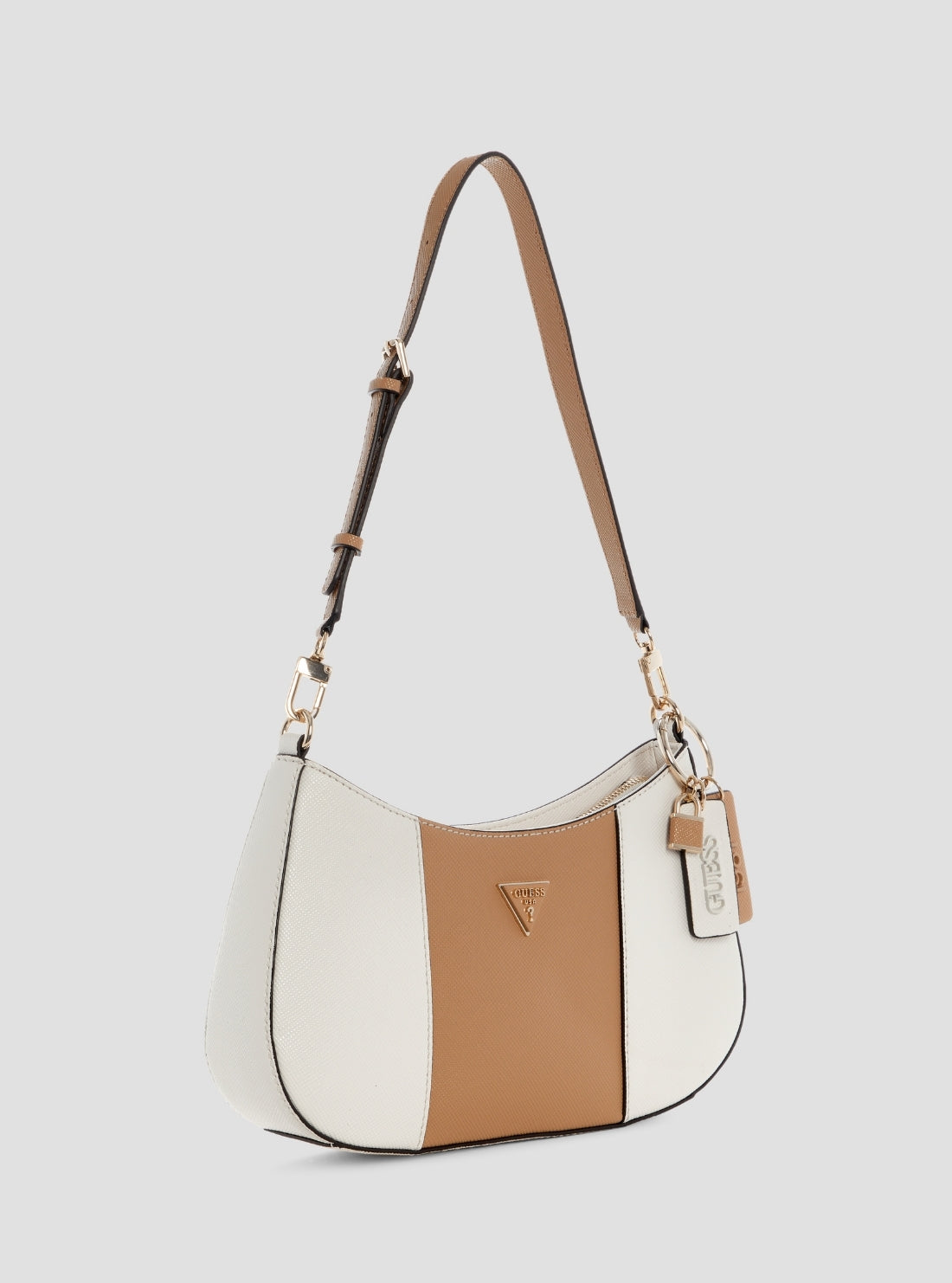 GUESS Womens White Beige Noelle II Top Zip Shoulder Bag ZG967218 Side View