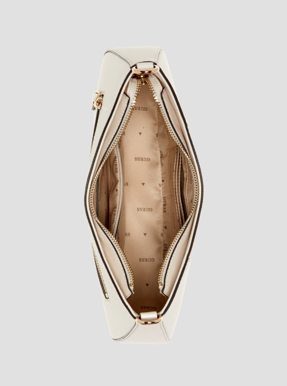 GUESS Womens White Beige Noelle II Top Zip Shoulder Bag ZG967218 Inside View
