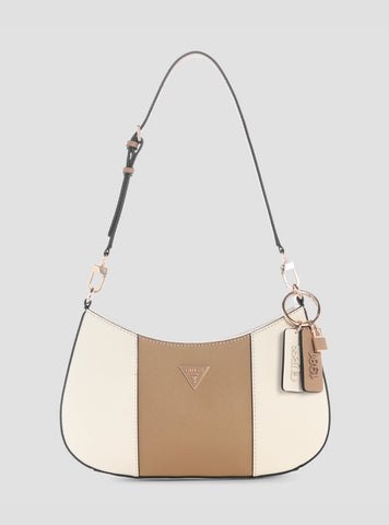 GUESS Womens White Beige Noelle II Top Zip Shoulder Bag ZG967218 Front View