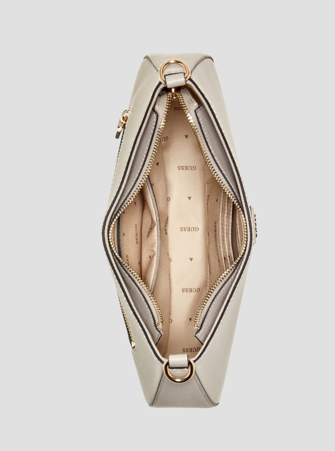 GUESS Womens Beige Noelle Top Zip Shoulder Bag ZG967218 Inside View