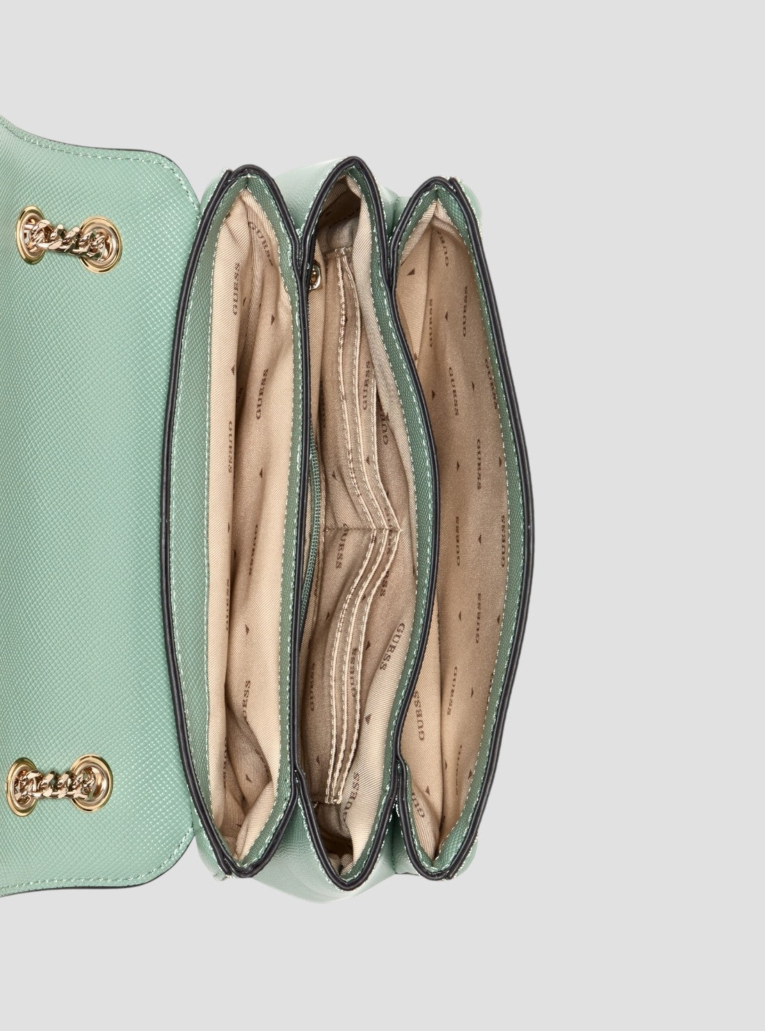 GUESS Womens Green Noelle Convertible Crossbody Flap Bag ZG967221 Inside View