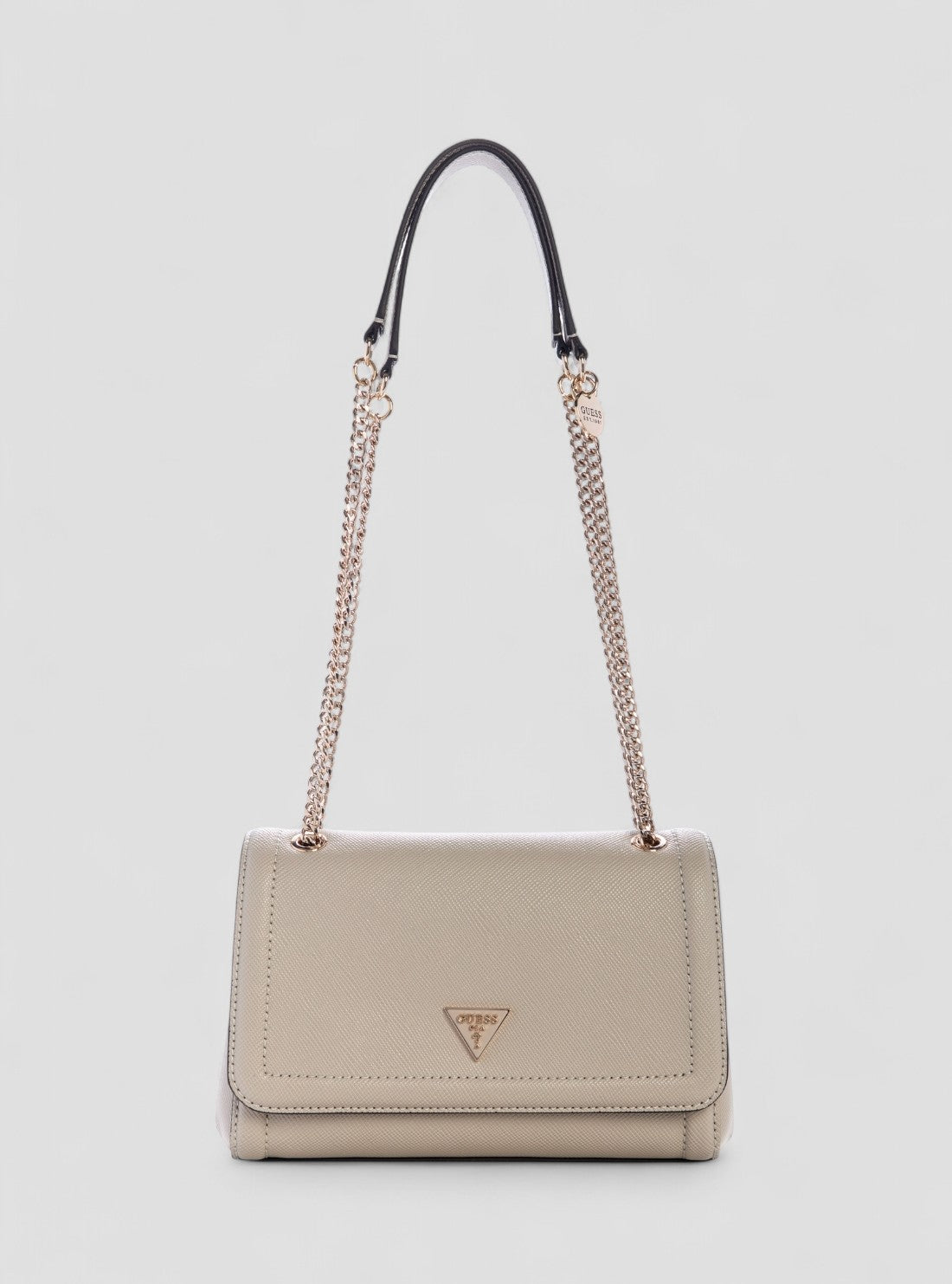 GUESS Womens Beige Noelle Convertible Crossbody Flap Bag ZG967221 Front View