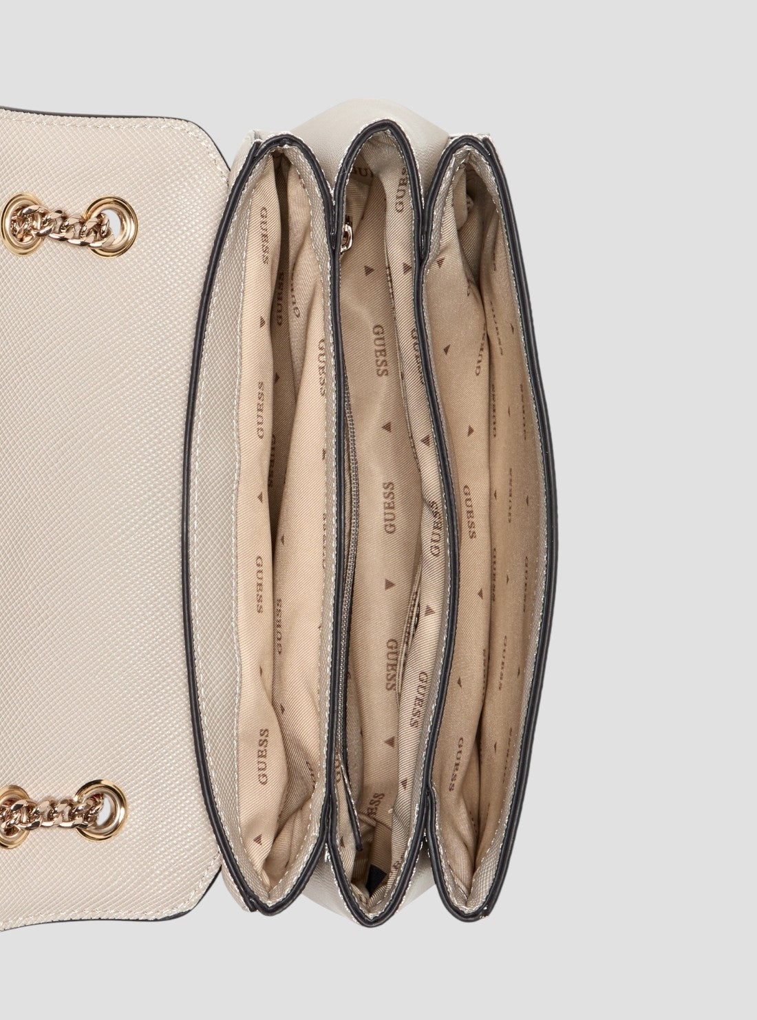 GUESS Womens Beige Noelle Convertible Crossbody Flap Bag ZG967221 Inside View