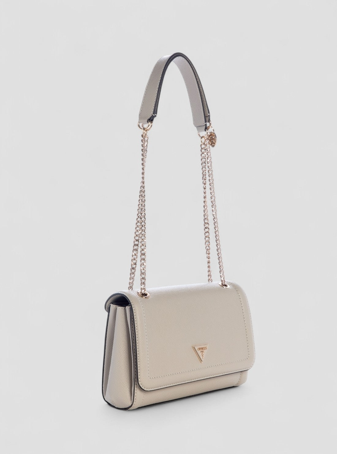 GUESS Womens Beige Noelle Convertible Crossbody Flap Bag ZG967221 Front Side View